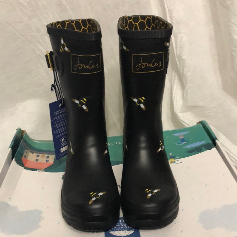 Joules Black Bee Motif Rain Boots size 5 NWT